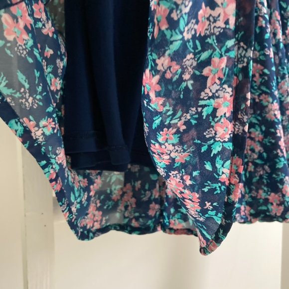 Adorable Blue Floral Sundress with Open Back Detail Sheer Overlay and Slip Small - Picture 3 of 6